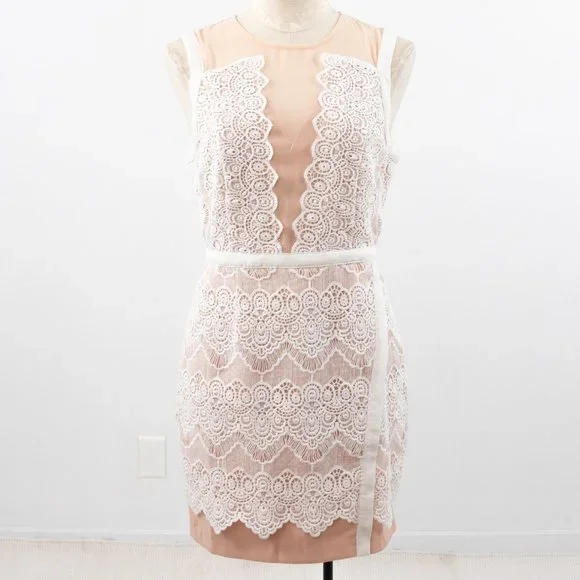 Anthropologie M Illusion Lace Sheath Mini Dress Pink - Picture 11 of 16